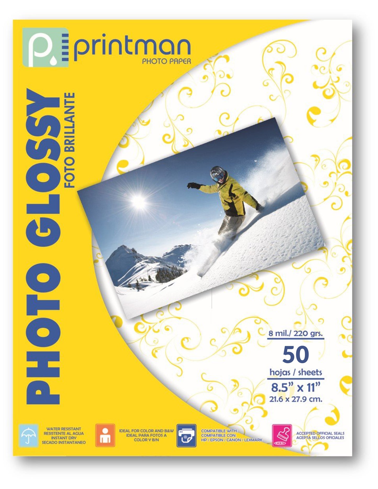 PAPEL PRINTMAN 8.5X11 PHOTO GLOSSY 50H 10MIL 220G