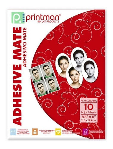 Papel PRINTMAN adhesivo mate 10 mils. 270 grs. 8.5" X11" 21.60 X 27.94 cms. 10 hjs.