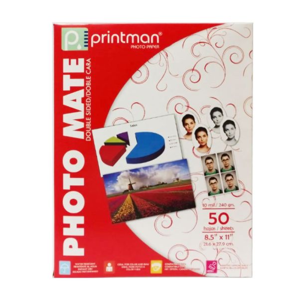 PAPEL PRINTMAN 8.5X11 PHOTO MATE DOBLE CARA 50H