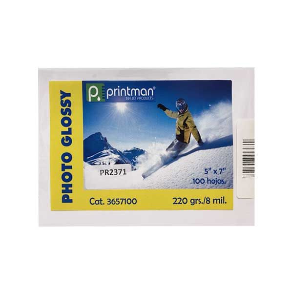 PAPEL PRINTMAN 5X7 GLOSSY 100H 8 MILS 220 GRS BOLSA