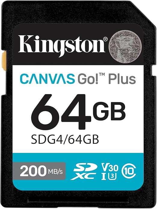 Memoria kingston SD, Canvas Go Plus Gen4, 64GB, 4K, Clase 10, UHS-I, U3, V30,  200MB/s