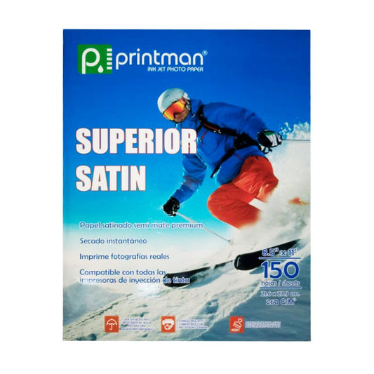 Papel PRINTMAN superior satin (satinado) 260 grs.  8.5"x 11" 21.60 x 27.94 cms. 150 hjs.